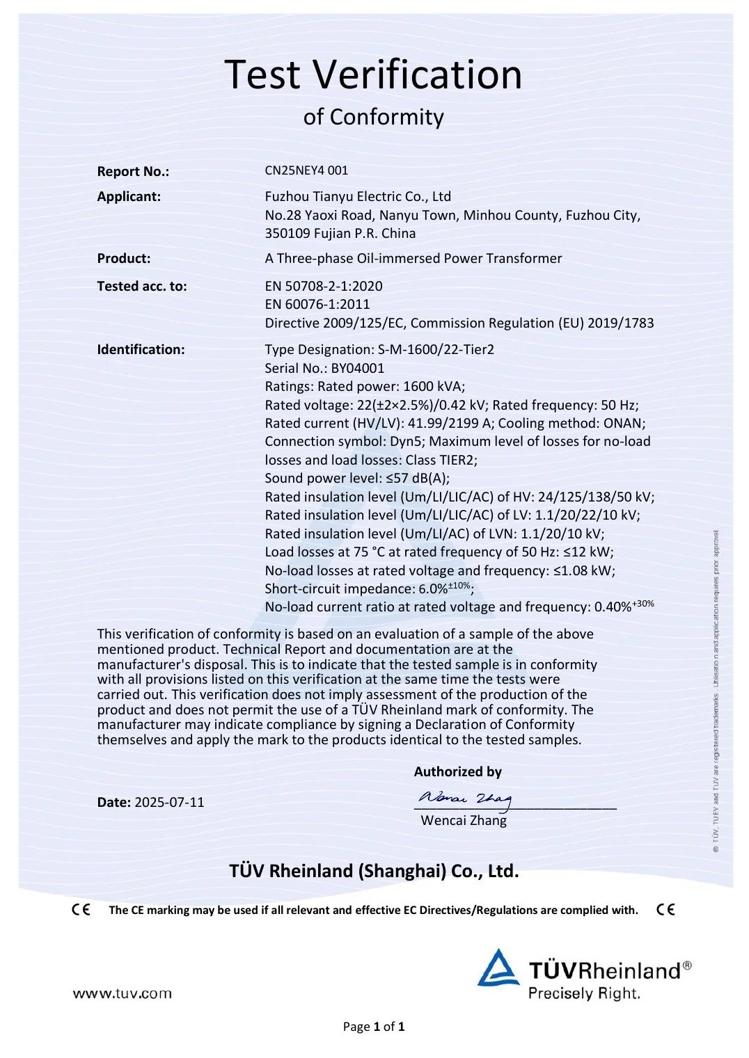1600 kVA CE / Ecodesign Verification cover preview