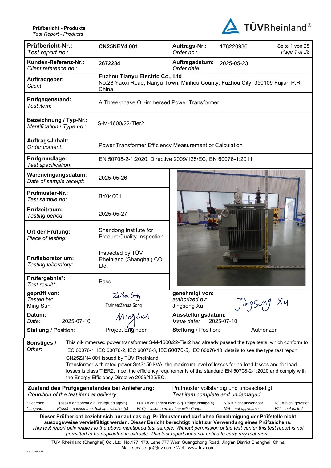 1600 kVA Tier 2 Efficiency Test Report cover preview