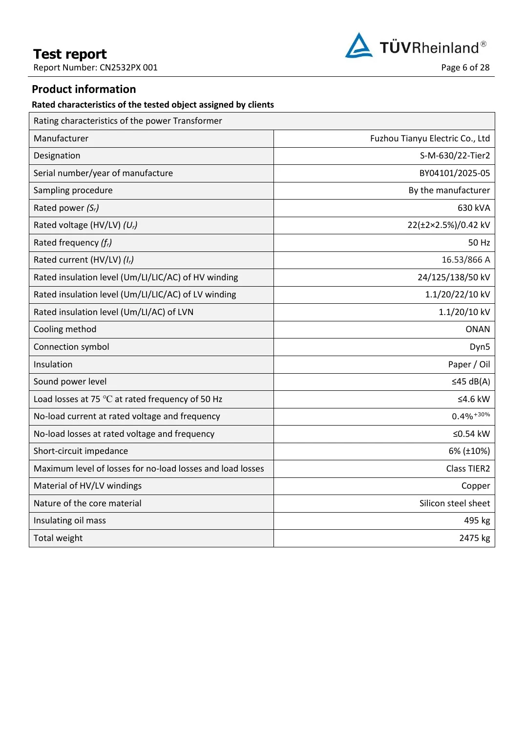 630 kVA Tier 2 Efficiency Test Report key page 3