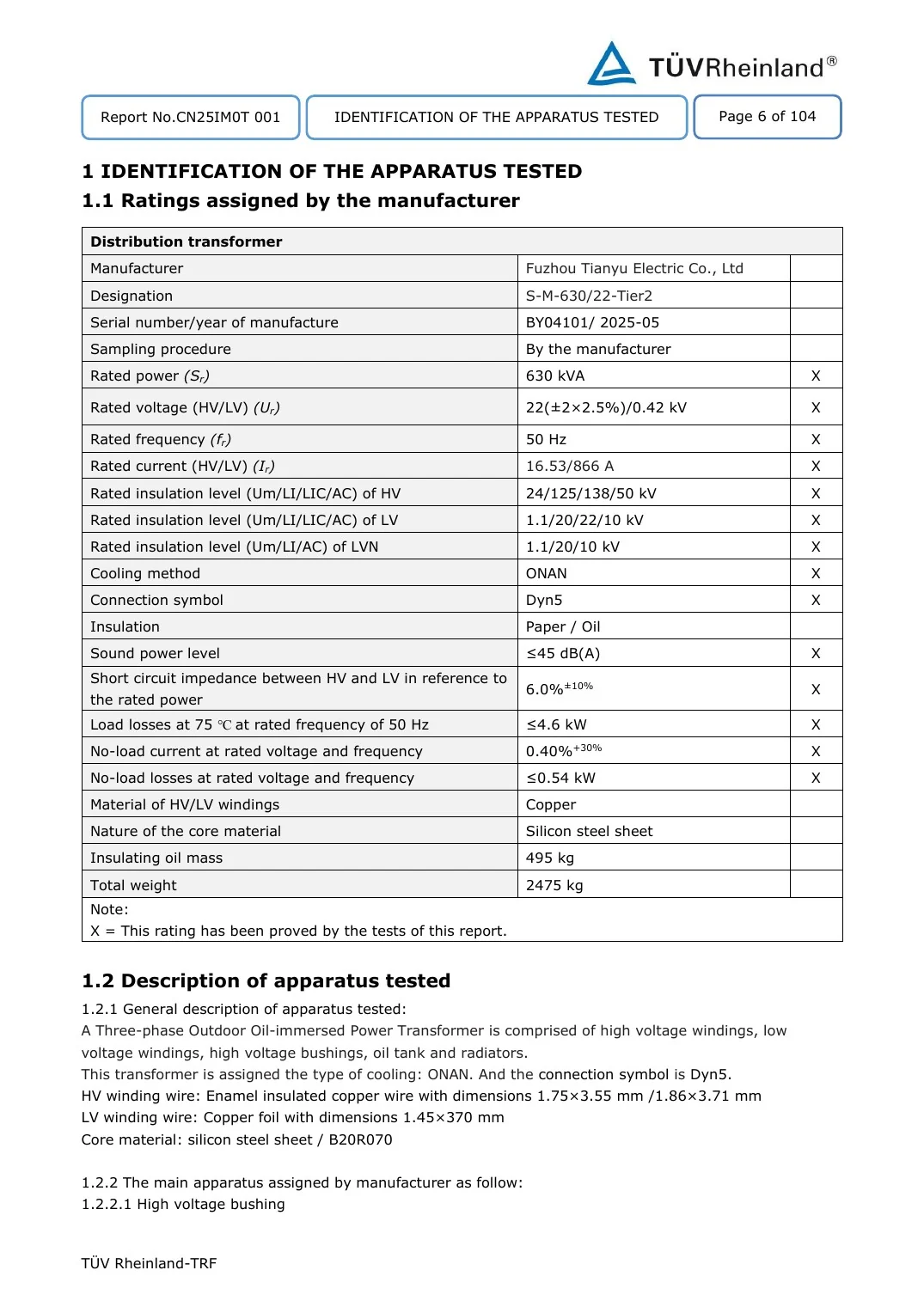 630 kVA 22 kV Complete Type Test Report key page 3