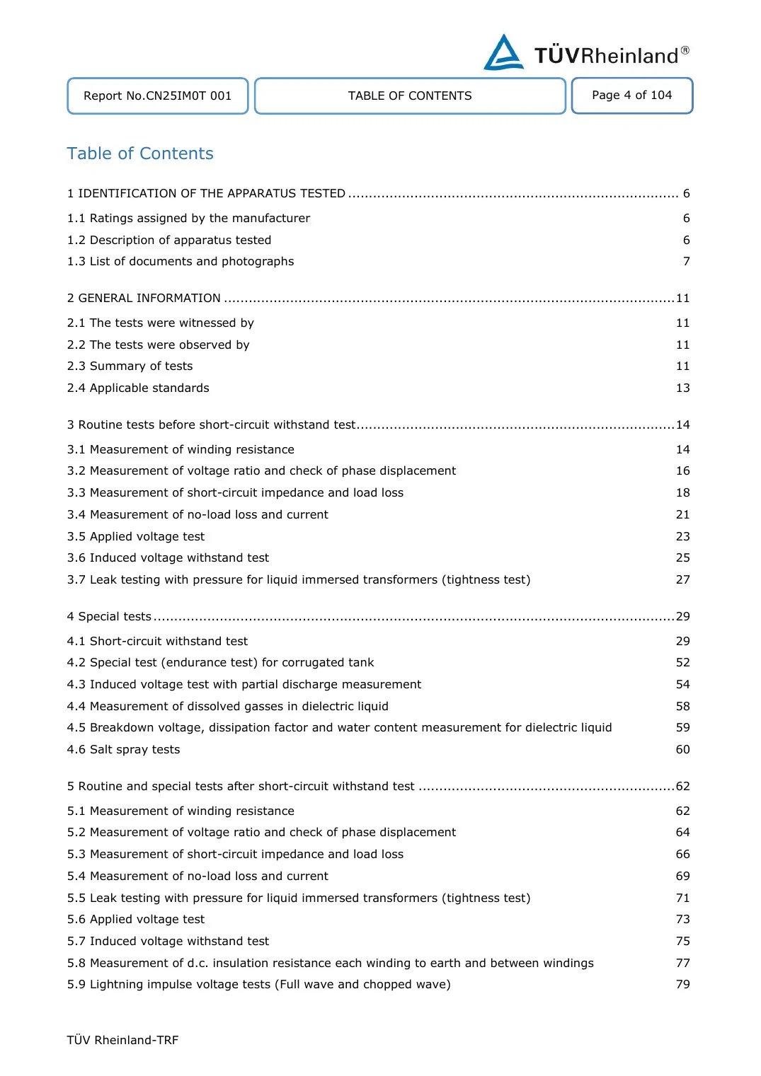 630 kVA 22 kV Complete Type Test Report key page 2
